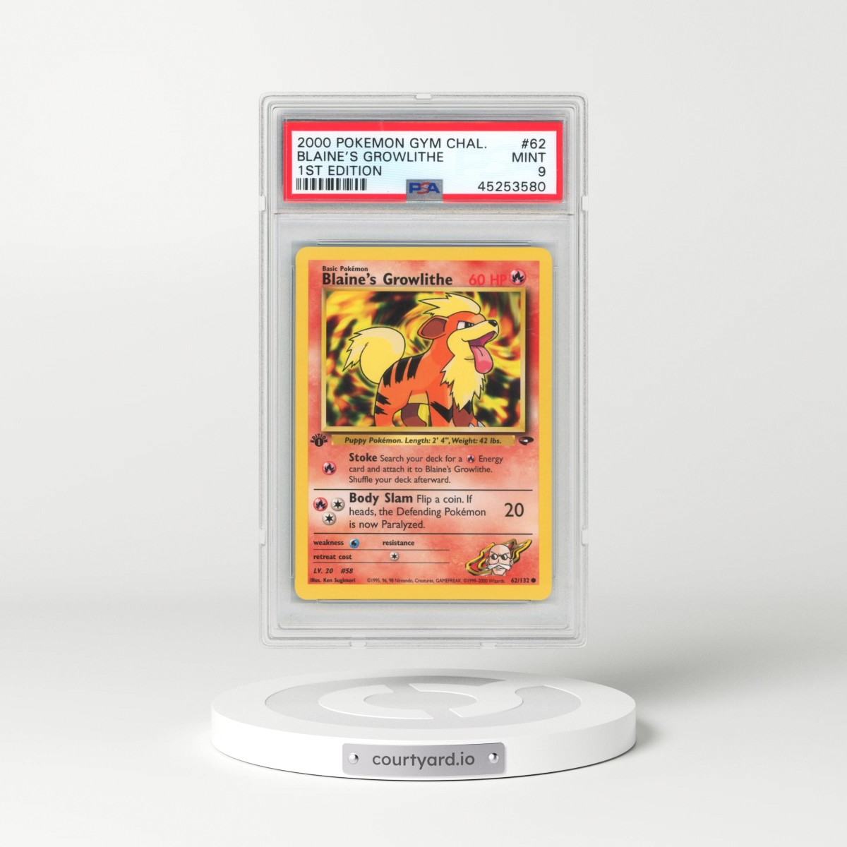 2000 Pokémon Gym Challenge #62 Blaine's Growlithe - 1st Edition (PSA 9 MINT)