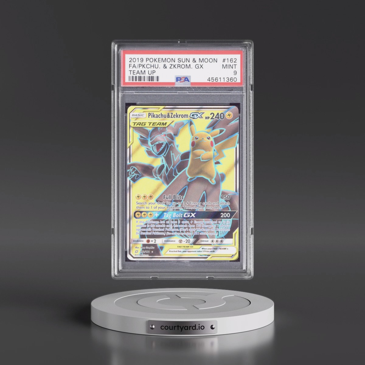 2019 Pokémon Sun & Moon Team Up #162 Pikachu & Zekrom GX - Holo Full Art (PSA 9 MINT)