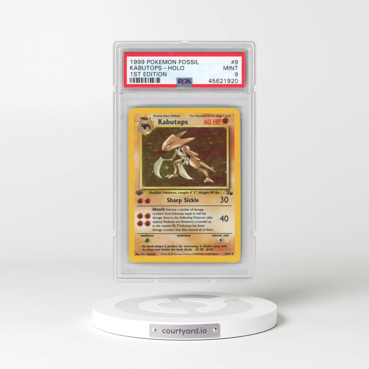1999 Pokémon Fossil #9 Kabutops - 1st Edition Holo (PSA 9 MINT)