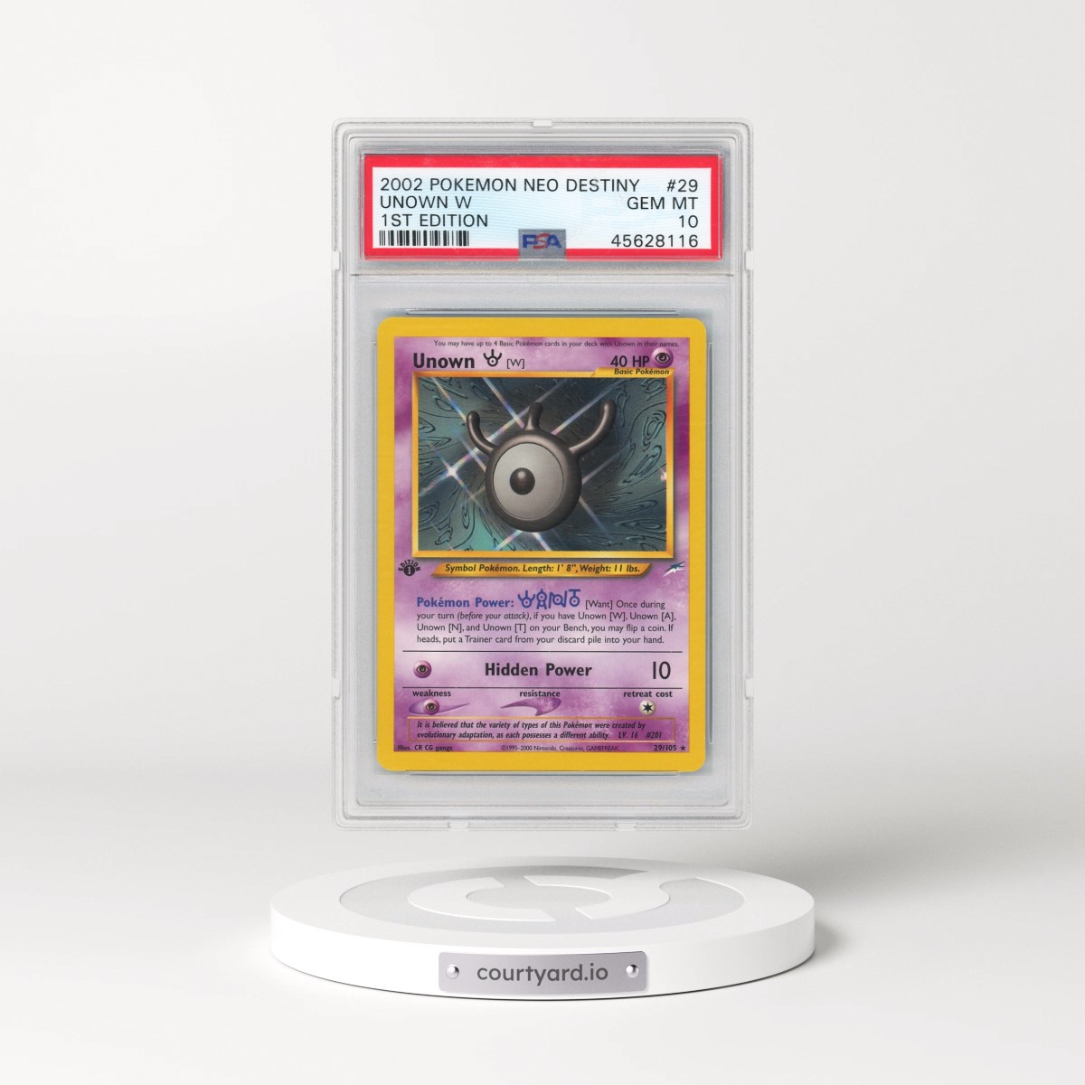 2002 Pokémon Neo Destiny #29 Unown W - 1st Edition (PSA 10 GEM MINT)