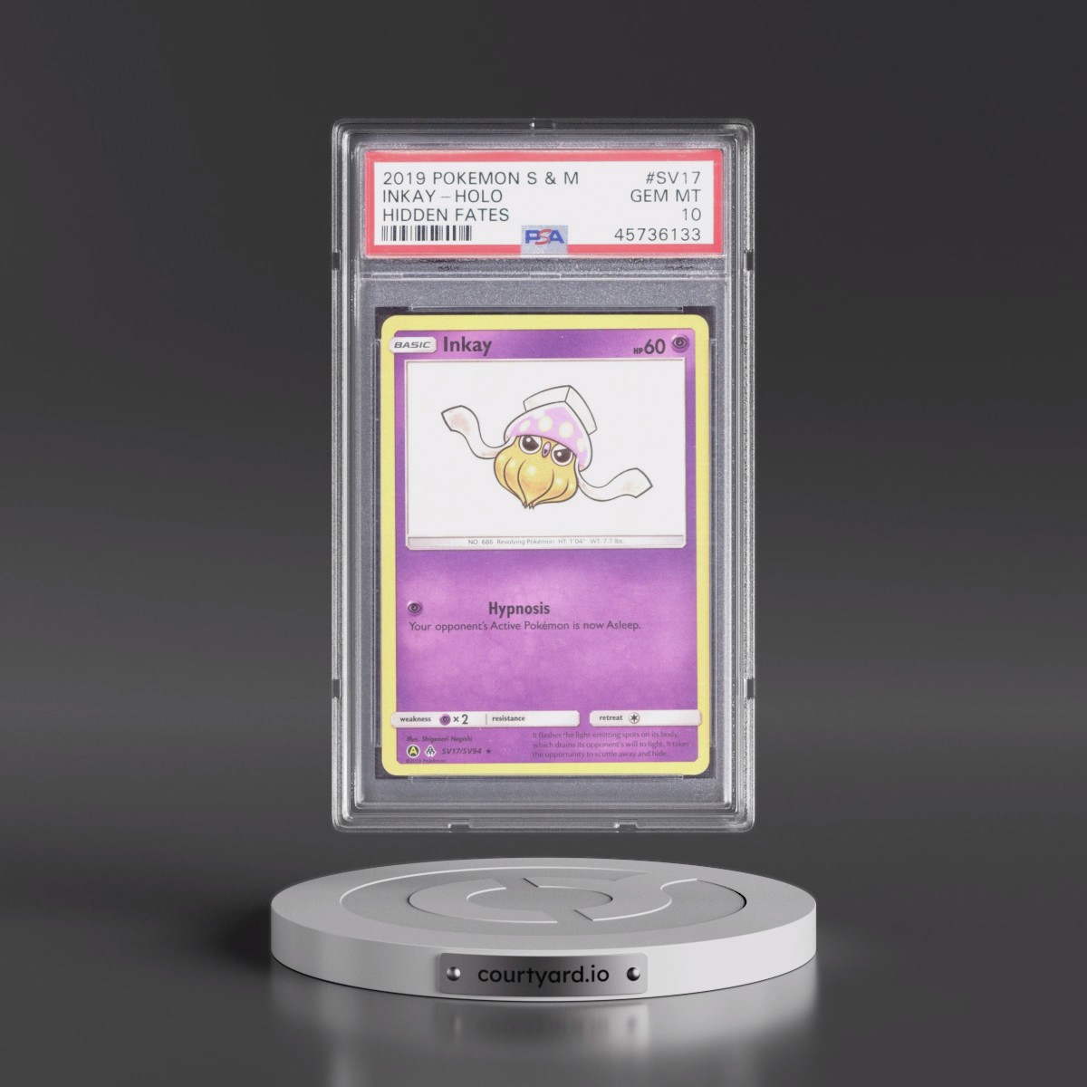 2019 Pokémon Sun & Moon Hidden Fates #SV17 Inkay - Holo (PSA 10 GEM MINT)