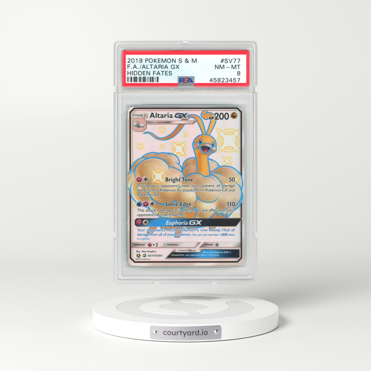 2019 Hidden Fates #SV77 Altaria GX - Full Art Holo (PSA 8 NM-MT)