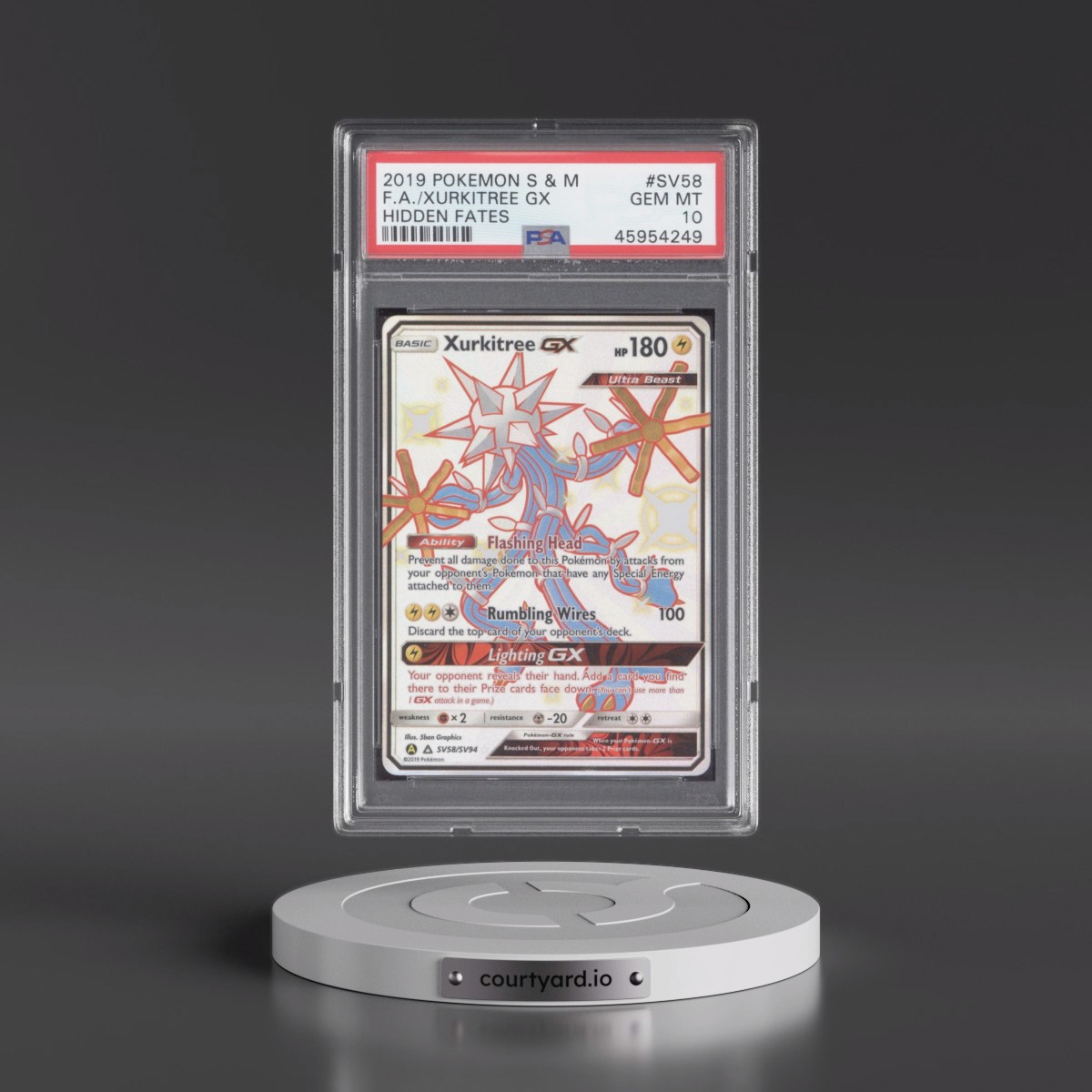 2019 Pokémon Sun & Moon Hidden Fates #SV58 Xurkitree GX - Holo Full Art (PSA 10 GEM MINT)