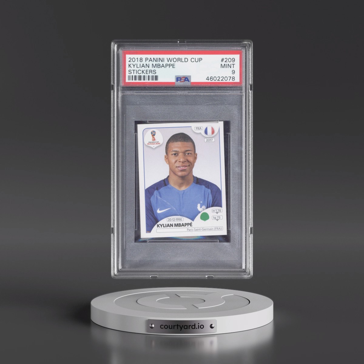 2018 Panini World Cup Stickers #209 Kylian Mbappe - Black Back (PSA 9 MINT)