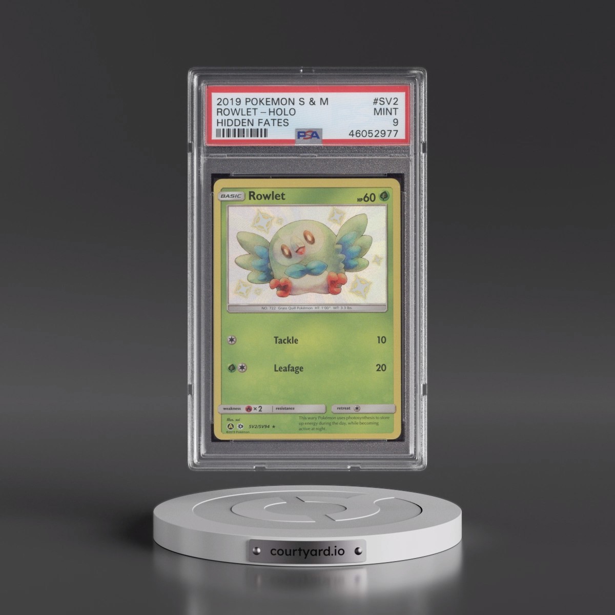 2019 Pokémon Sun & Moon Hidden Fates #SV2 Rowlet - Holo (PSA 9 MINT)