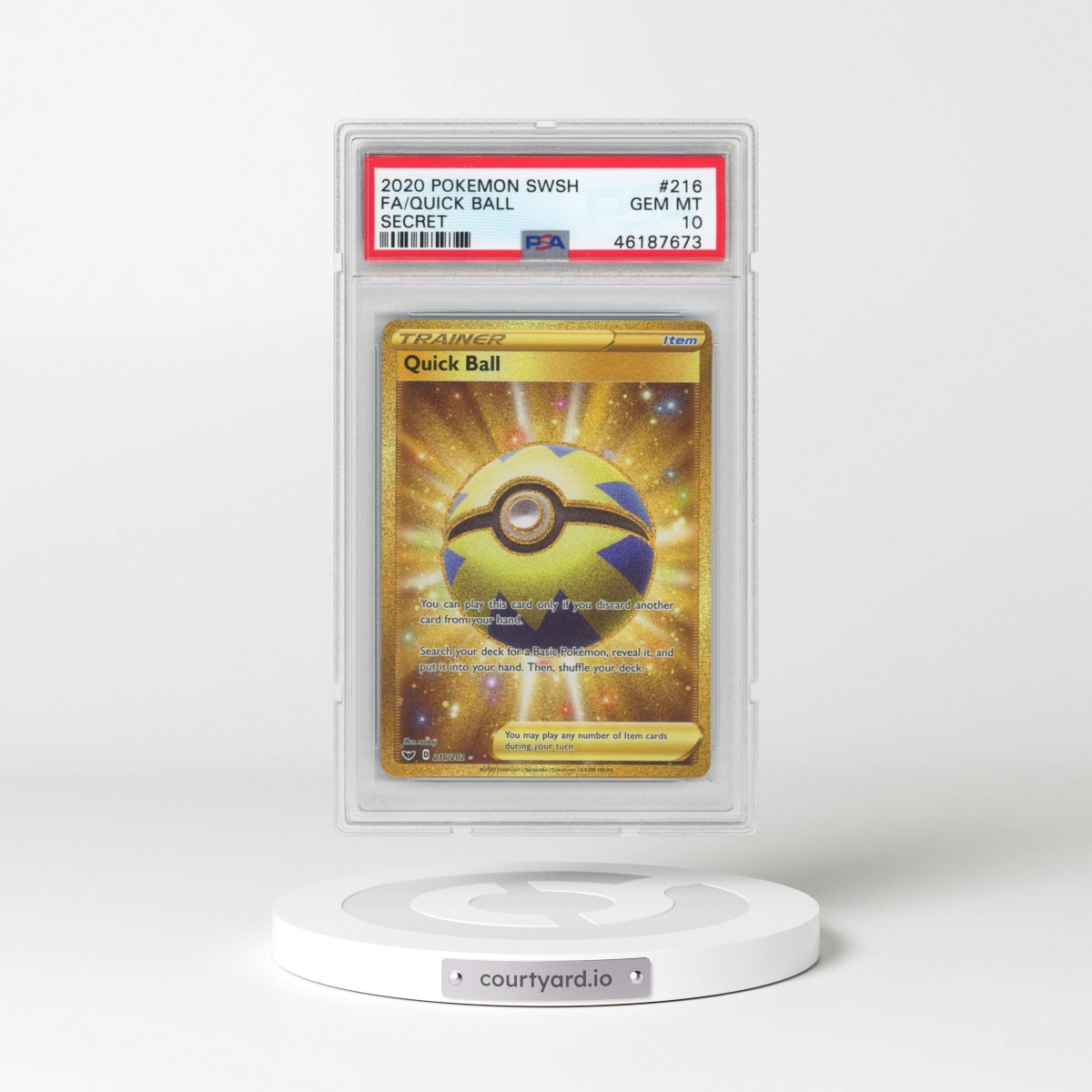 2020 Pokémon Sword & Shield #216 Quick Ball - Full Art Secret (PSA 10 GEM MINT)