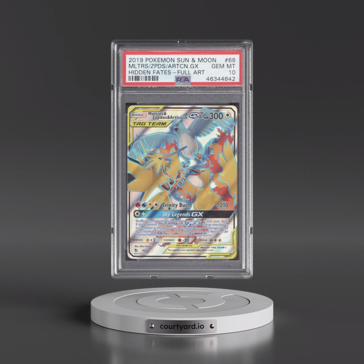 2019 Pokémon Sun & Moon Hidden Fates #66 Moltres & Zapdos & Articuno GX - Holo Full Art (PSA 10 GEM MINT)