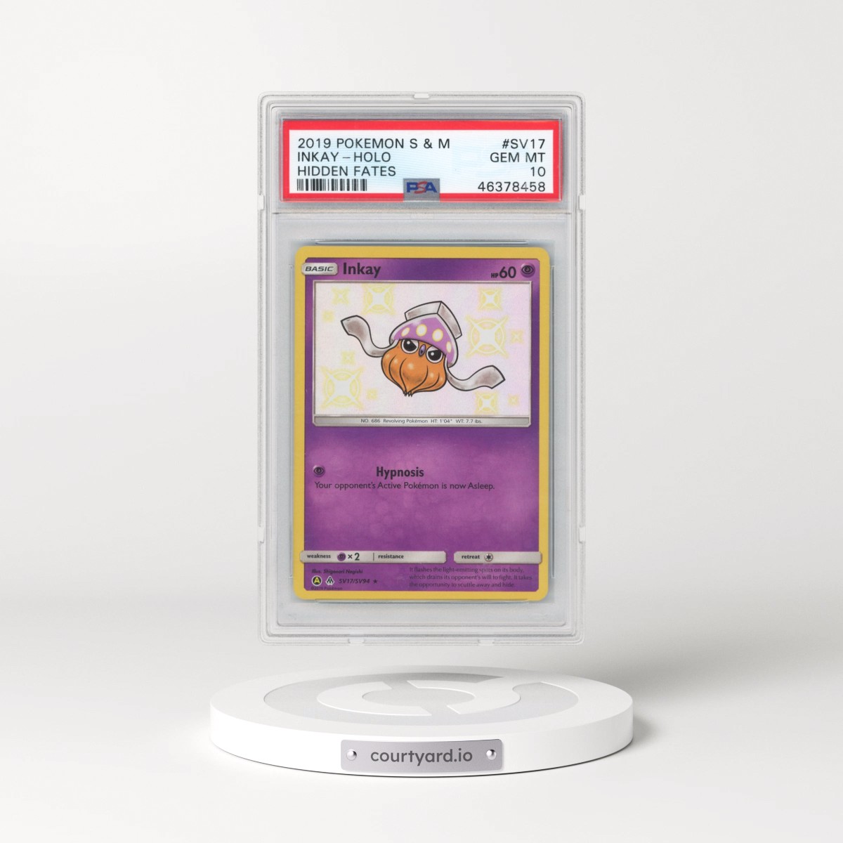 2019 Pokémon Sun & Moon Hidden Fates #SV17 Inkay - Holo (PSA 10 GEM MINT)