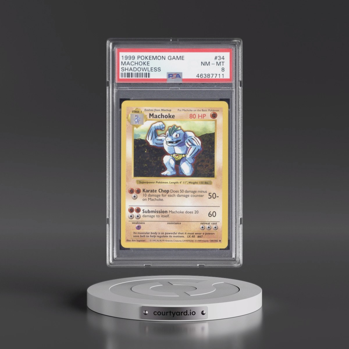 1999 Pokémon Game #34 Machoke - Shadowless (PSA 8 NM-MT)