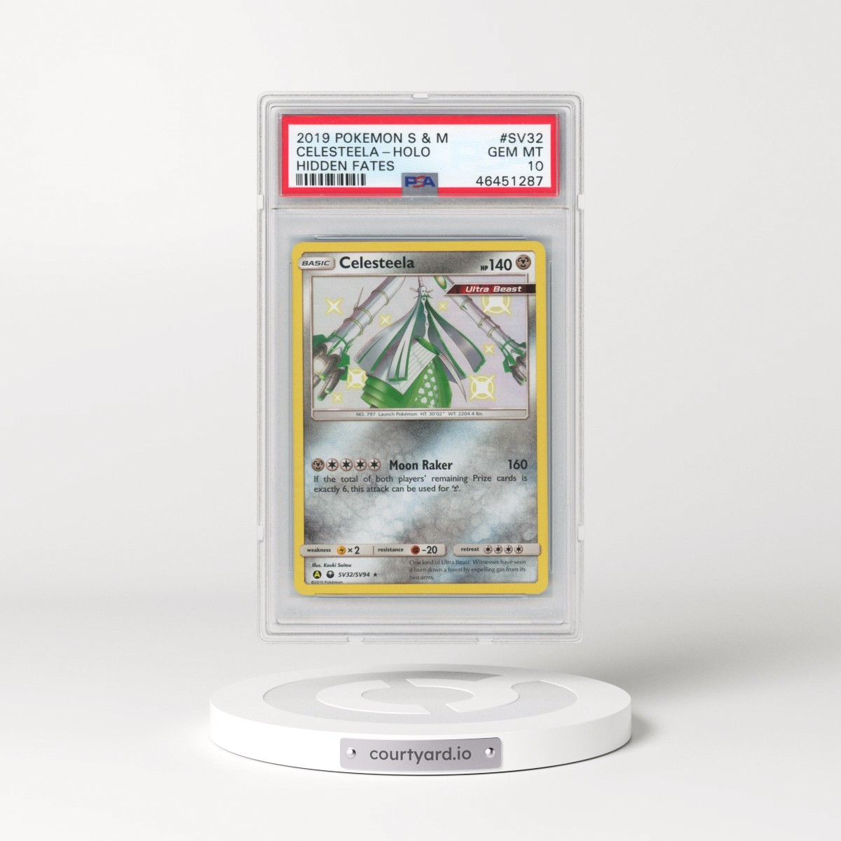 2019 Pokémon Sun & Moon Hidden Fates #SV32 Celesteela - Holo (PSA 10 GEM MINT)
