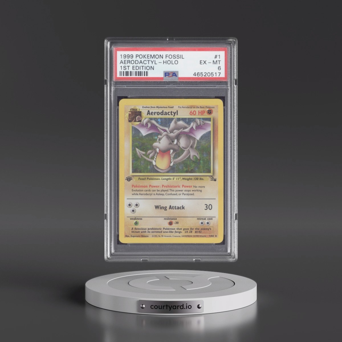 1999 Pokémon Fossil #1 Aerodactyl - 1st Edition Holo (PSA 6 EX-MT)