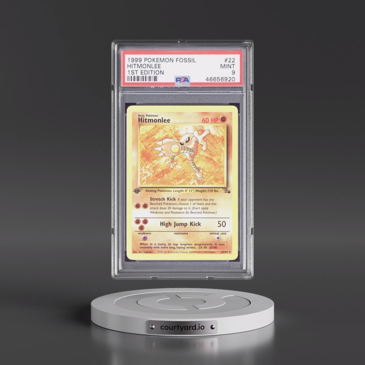 1999 Pokémon Fossil #22 Hitmonlee - 1st Edition (PSA 9 MINT)