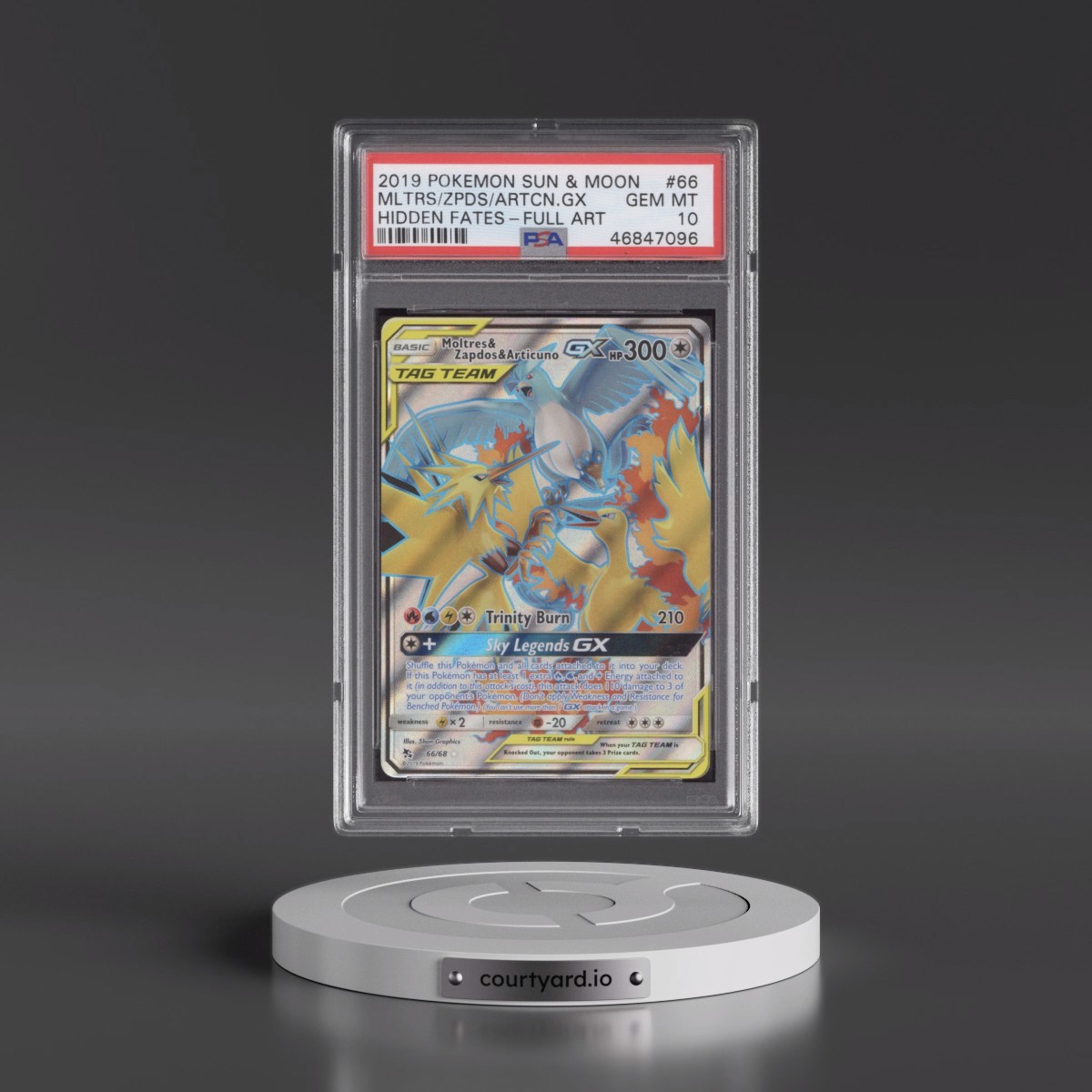 2019 Pokémon Sun & Moon Hidden Fates #66 Moltres & Zapdos & Articuno GX - Holo Full Art (PSA 10 GEM MINT)