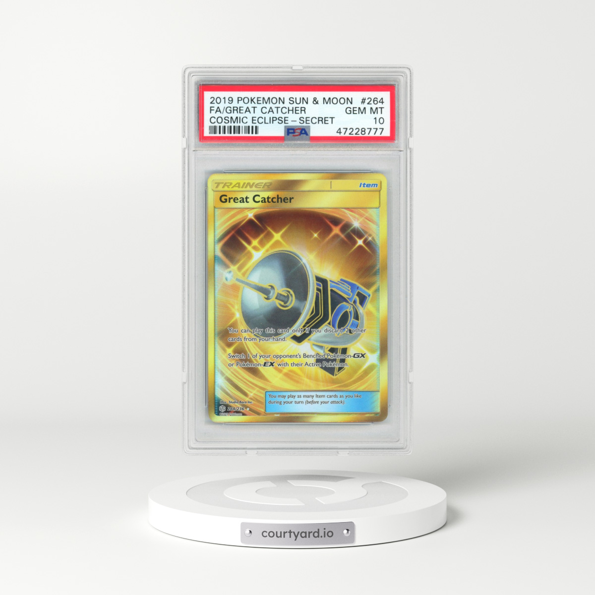 2019 Pokémon Sun & Moon Cosmic Eclipse #264 Great Catcher - Full Art Secret (PSA 10 GEM MINT)