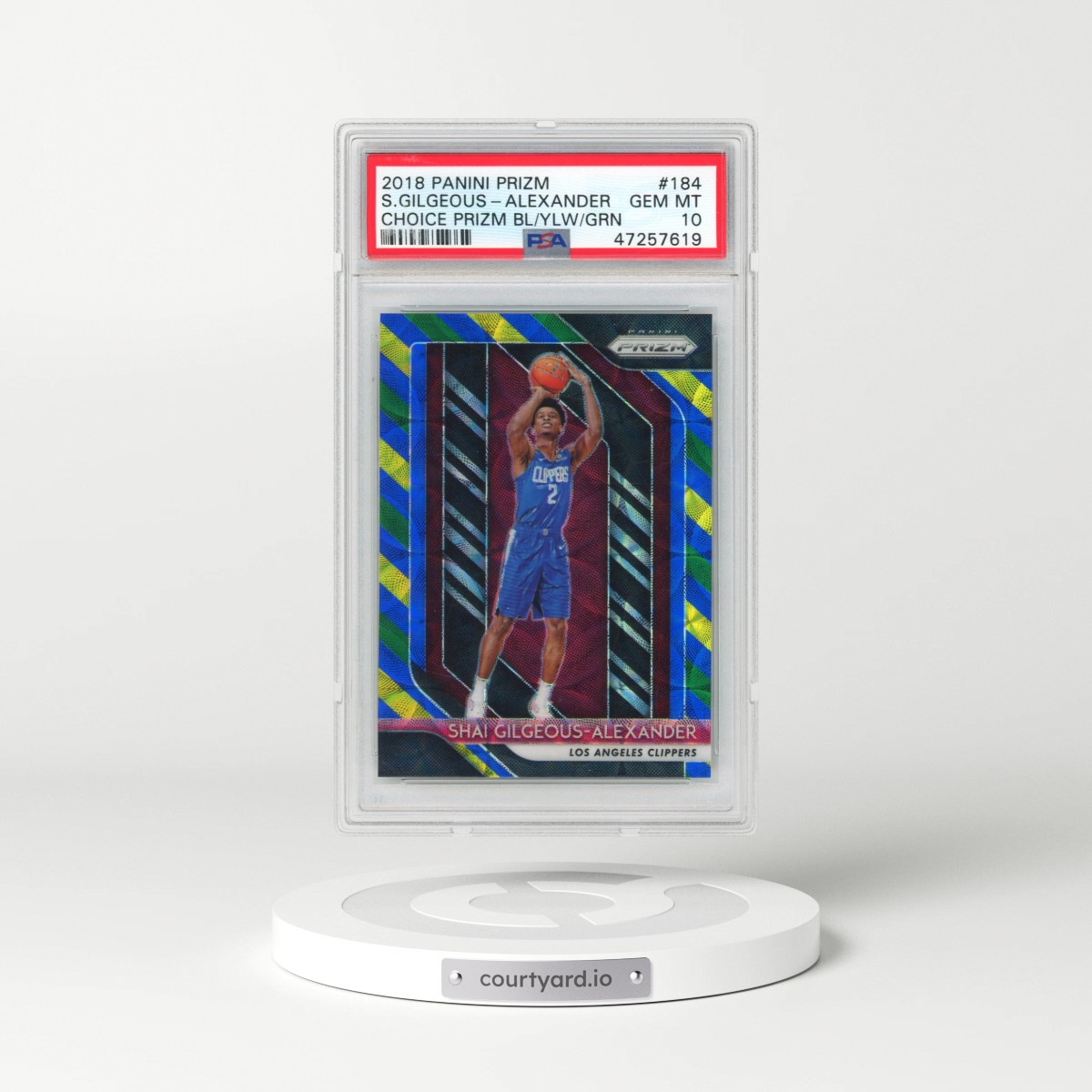 2018 Panini Prizm #184 Shai Gilgeous-Alexander - Choice Prizm-Blue/Yellow/Green (PSA 10 GEM MINT)