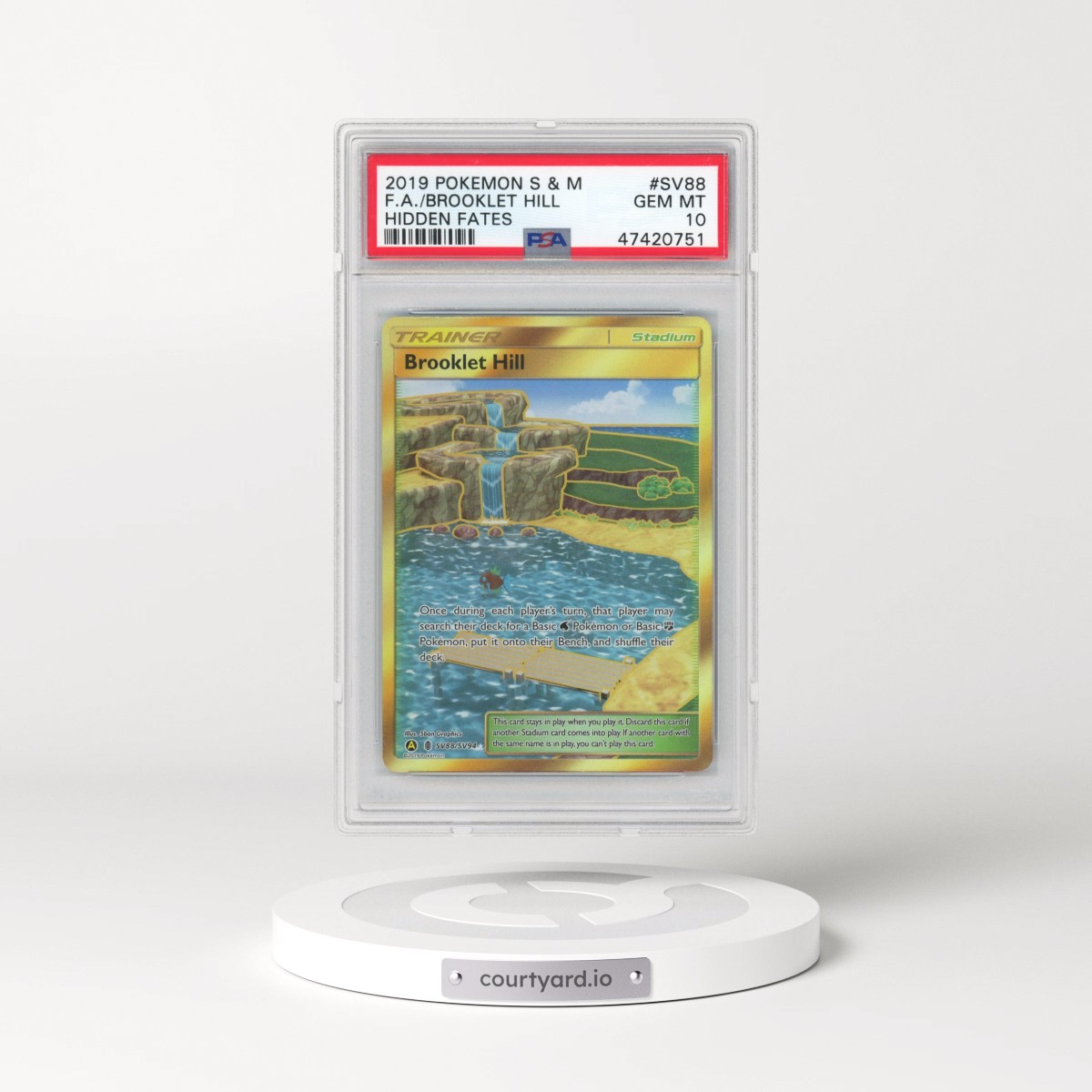 2019 Pokémon Sun & Moon Hidden Fates #SV88 Brooklet Hill - Full Art (PSA 10 GEM MINT)