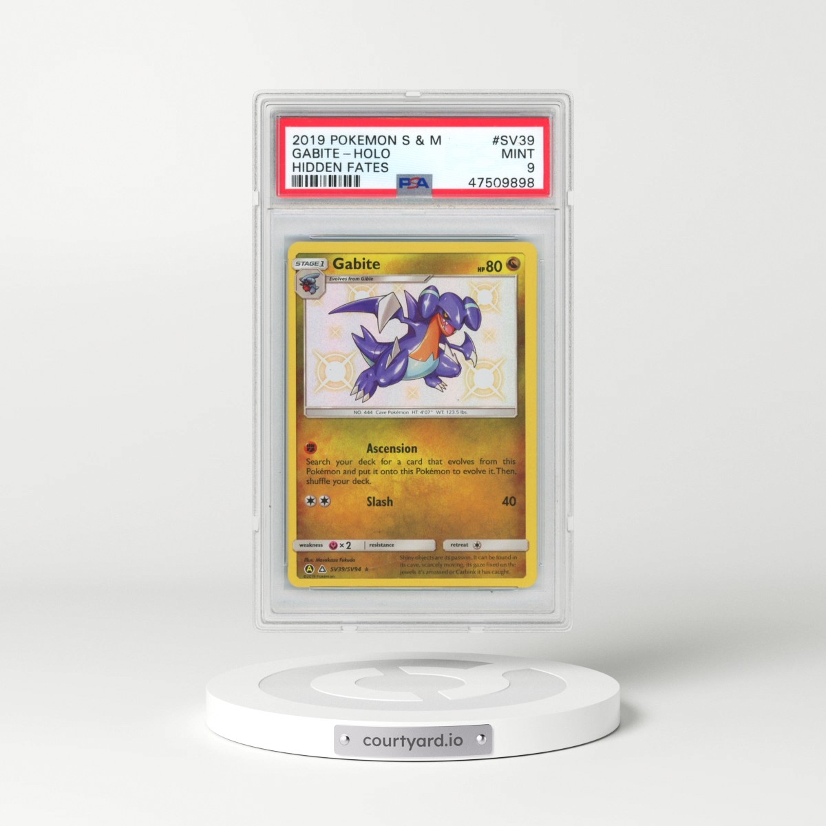 2019 Pokémon Sun & Moon Hidden Fates #SV39 Gabite - Holo (PSA 9 MINT)