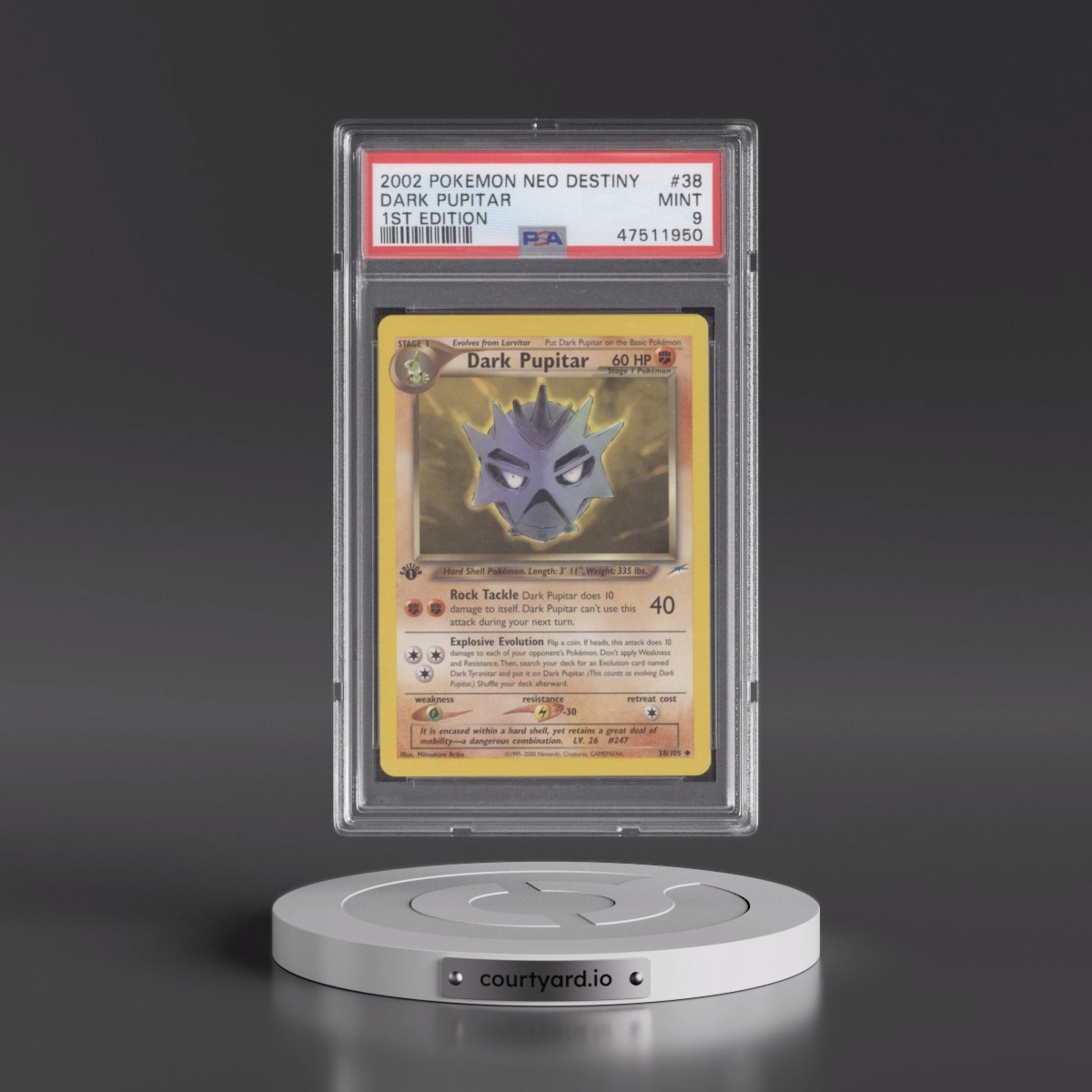 2002 Pokémon Neo Destiny #38 Dark Pupitar - 1st Edition (PSA 9 MINT)