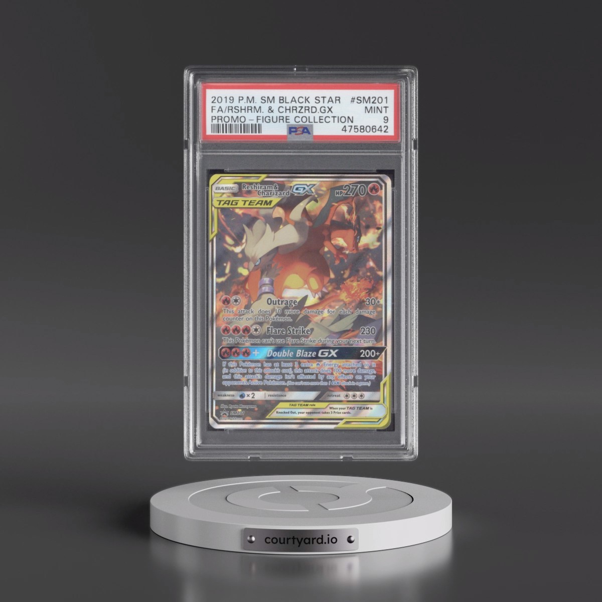 2019 Pokémon SM Black Star Promo #SM201 Reshiram & Charizard GX - Holo Full Art Reshiram & Charizard-GX Figure Collection (PSA 9 MINT)