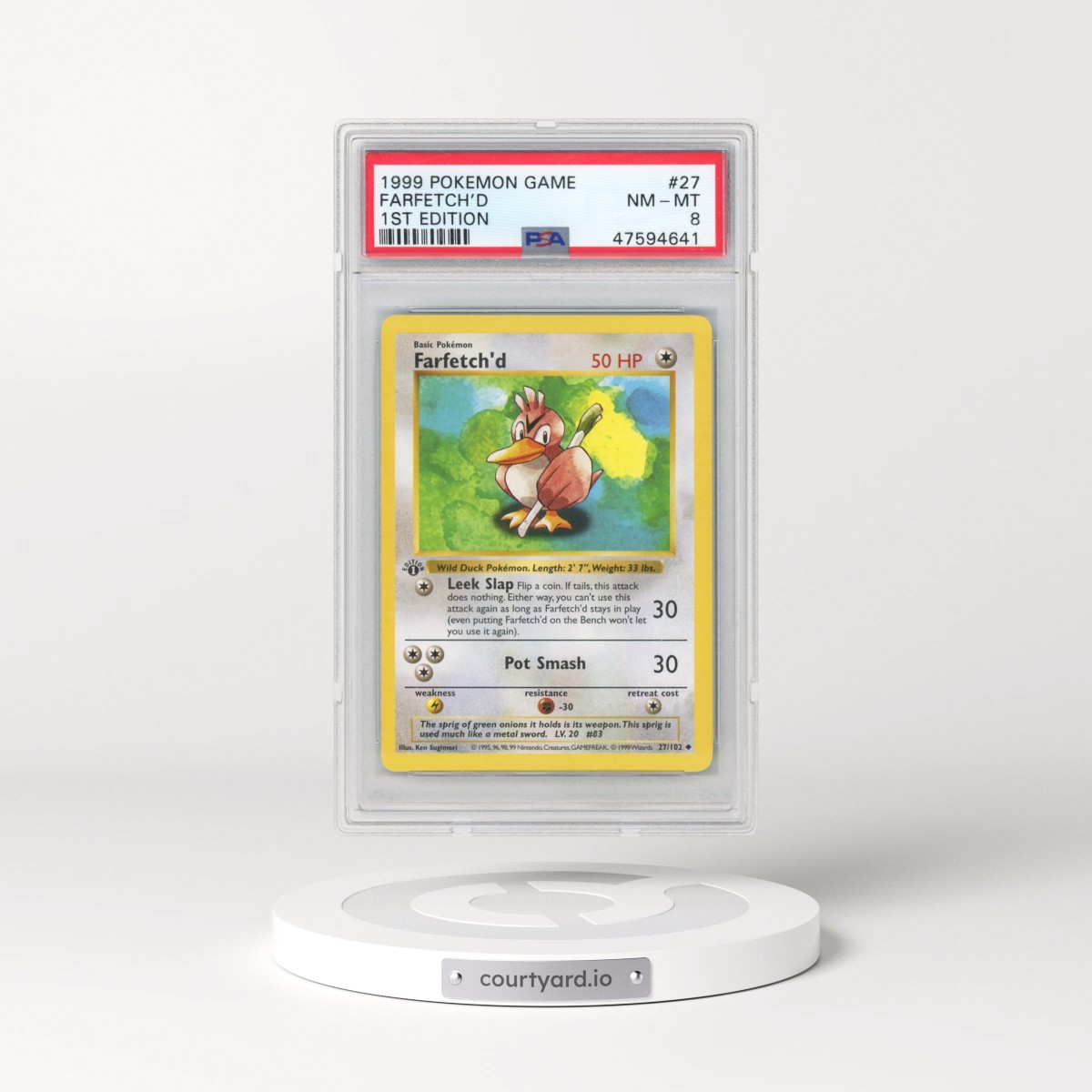 1999 Pokémon Game #27 Farfetch'd - 1st Edition (PSA 8 NM-MT)