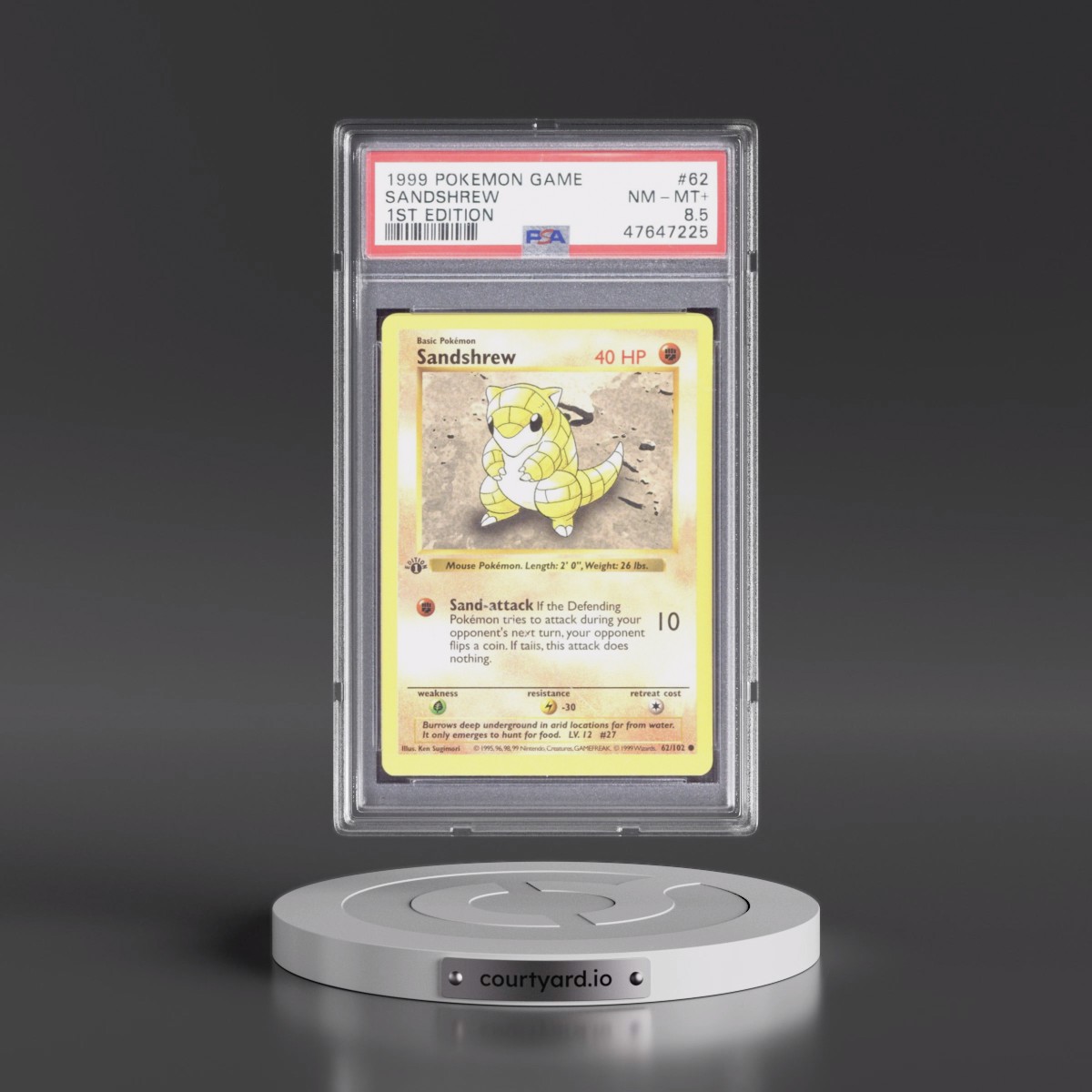 1999 Pokémon Game #62 Sandshrew - 1st Edition (PSA 8.5 NM-MT+)