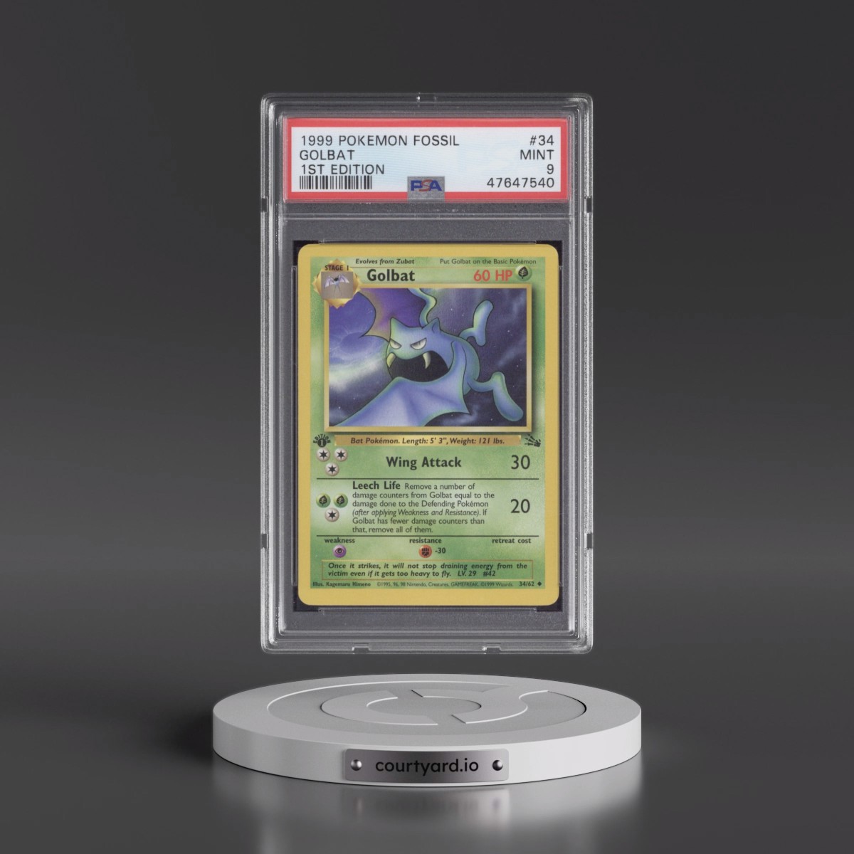 1999 Pokémon Fossil #34 Golbat - 1st Edition (PSA 9 MINT)