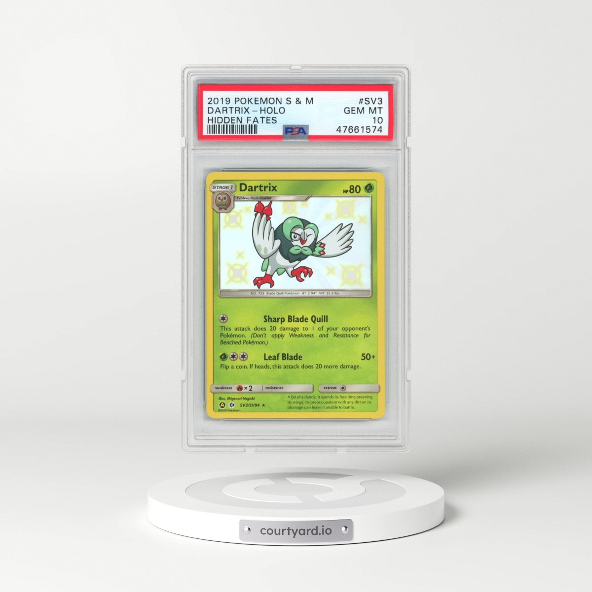 2019 Pokémon Sun & Moon Hidden Fates #SV3 Dartrix - Holo (PSA 10 GEM MINT)