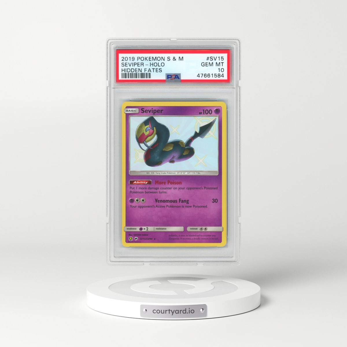 2019 Pokémon Sun & Moon Hidden Fates #SV15 Seviper - Holo (PSA 10 GEM MINT)