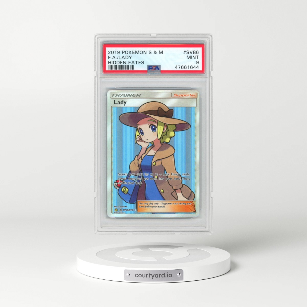 2019 Pokémon Sun & Moon Hidden Fates #SV86 Lady - Full Art (PSA 9 MINT)
