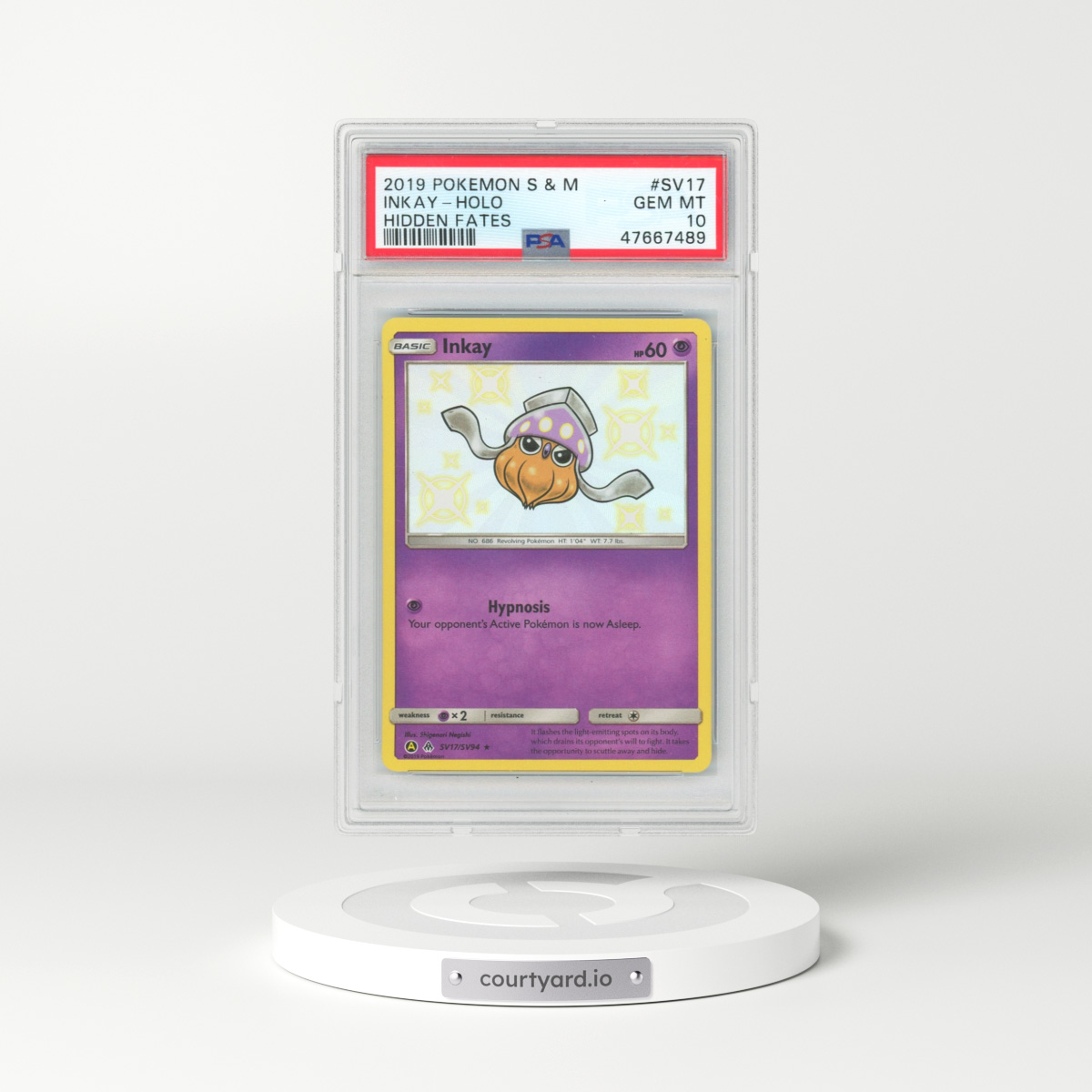 2019 Pokémon Sun & Moon Hidden Fates #SV17 Inkay - Holo (PSA 10 GEM MINT)