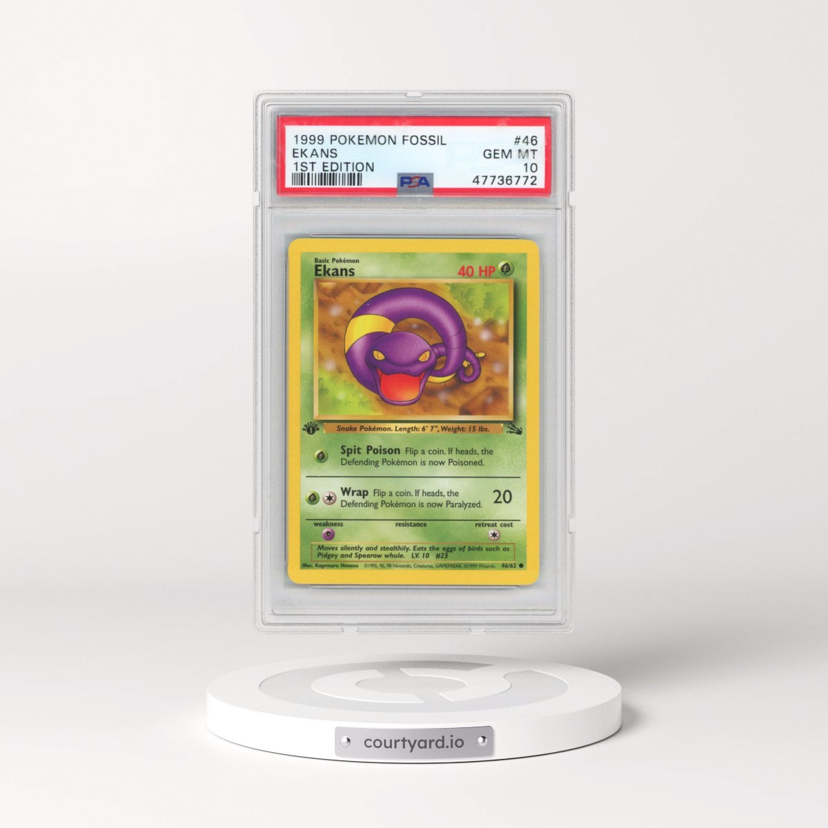 1999 Pokémon Fossil #46 Ekans - 1st Edition (PSA 10 GEM MINT)