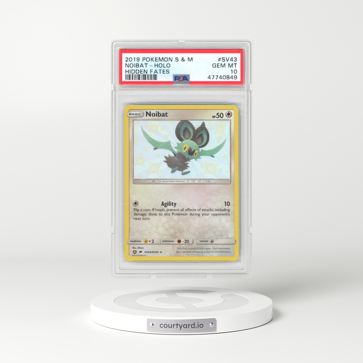 2019 Pokémon Sun & Moon Hidden Fates #SV43 Noibat - Holo (PSA 10 GEM MINT)