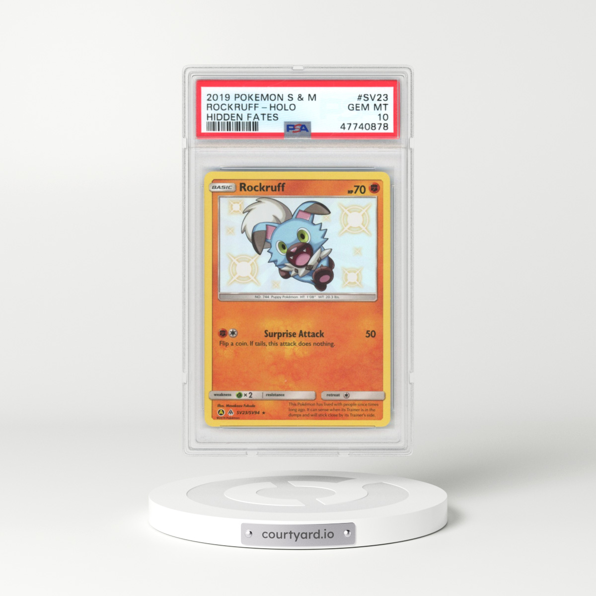 2019 Pokémon Sun & Moon Hidden Fates #SV23 Rockruff - Holo (PSA 10 GEM MINT)
