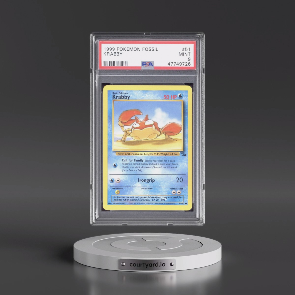 1999 Pokémon Fossil #51 Krabby (PSA 9 MINT)