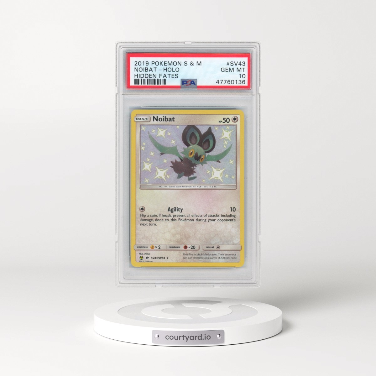 2019 Pokémon Sun & Moon Hidden Fates #SV43 Noibat - Holo (PSA 10 GEM MINT)