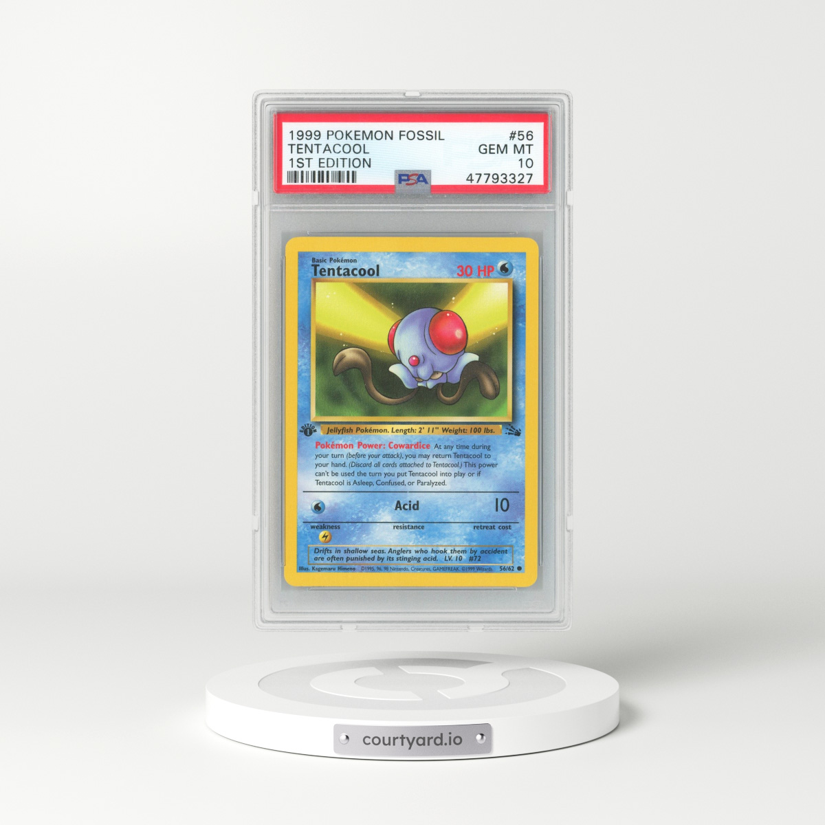 1999 Fossil #56 Tentacool - 1st Edition (PSA 10 GEM MINT)