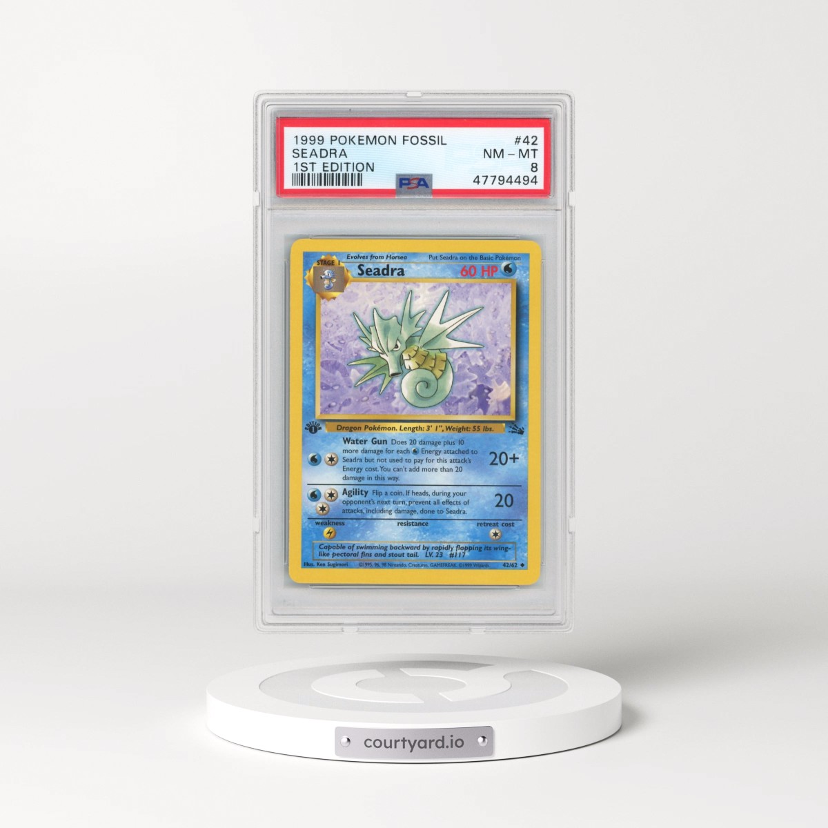 1999 Pokémon Fossil #42 Seadra - 1st Edition (PSA 8 NM-MT)