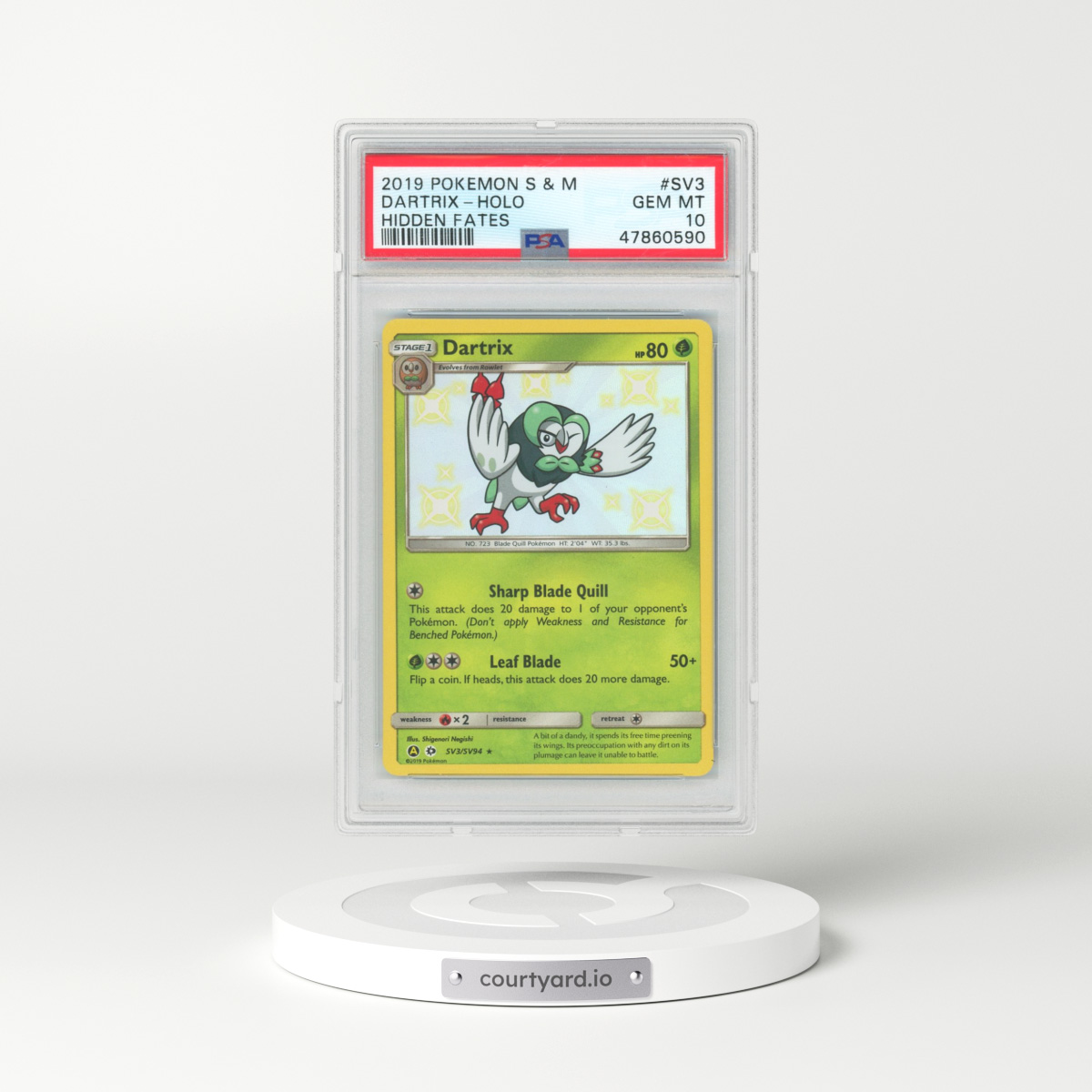 2019 Pokémon Sun & Moon Hidden Fates #SV3 Dartrix - Holo (PSA 10 GEM MINT)
