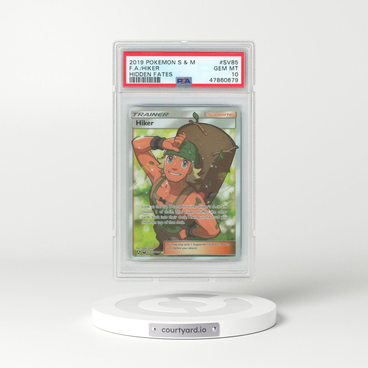 2019 Pokémon Sun & Moon Hidden Fates #SV85 Hiker - Full Art (PSA 10 GEM MINT)