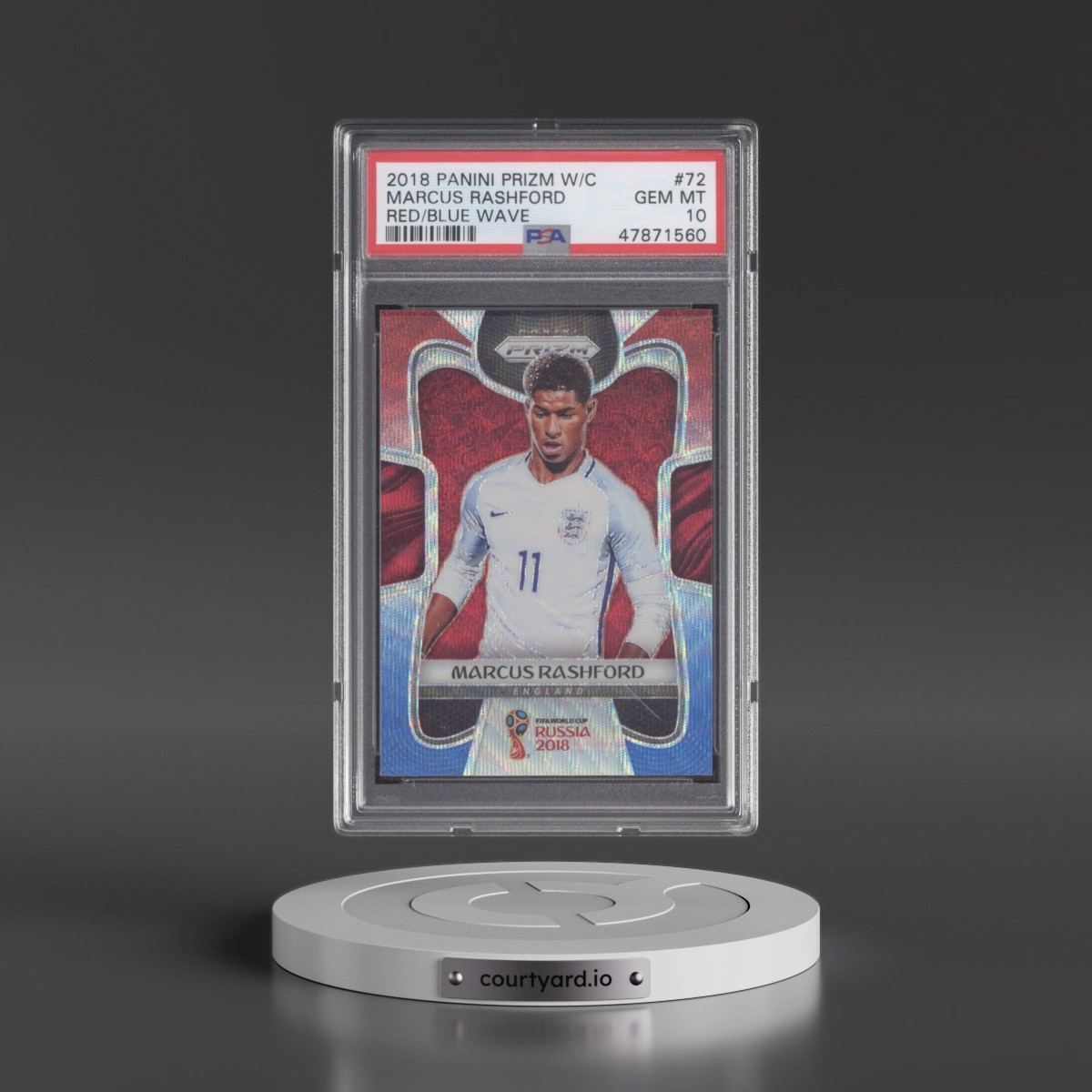 2018 Panini Prizm World Cup Marcus Rashford - Red/Blue Wave #72 PSA 10