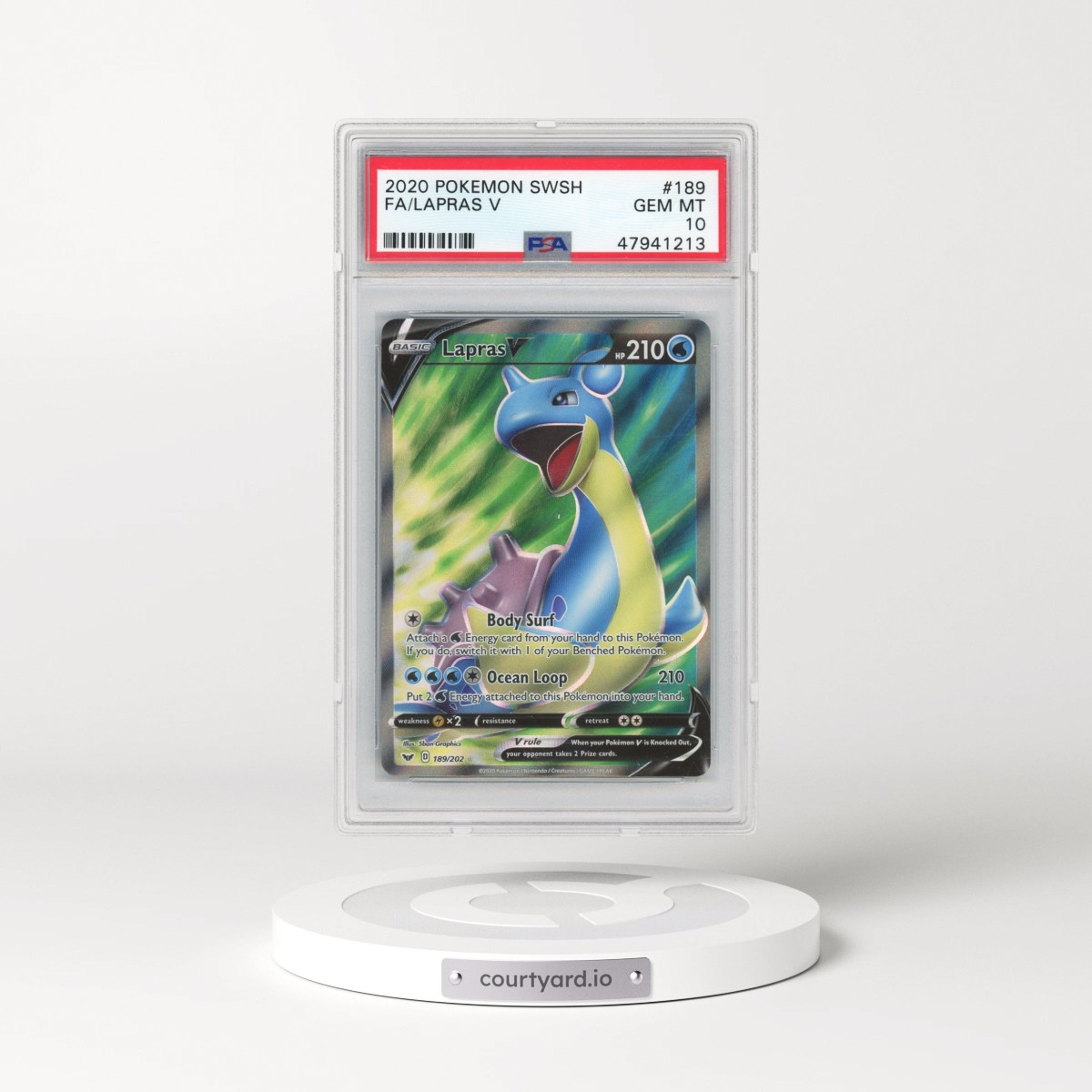 2020 Pokémon Sword & Shield #189 Lapras V - Holo Full Art (PSA 10 GEM MINT)