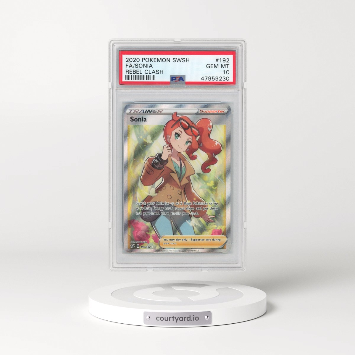 2020 Pokémon Sword & Shield Rebel Clash #192 Sonia - Full Art (PSA 10 GEM MINT)