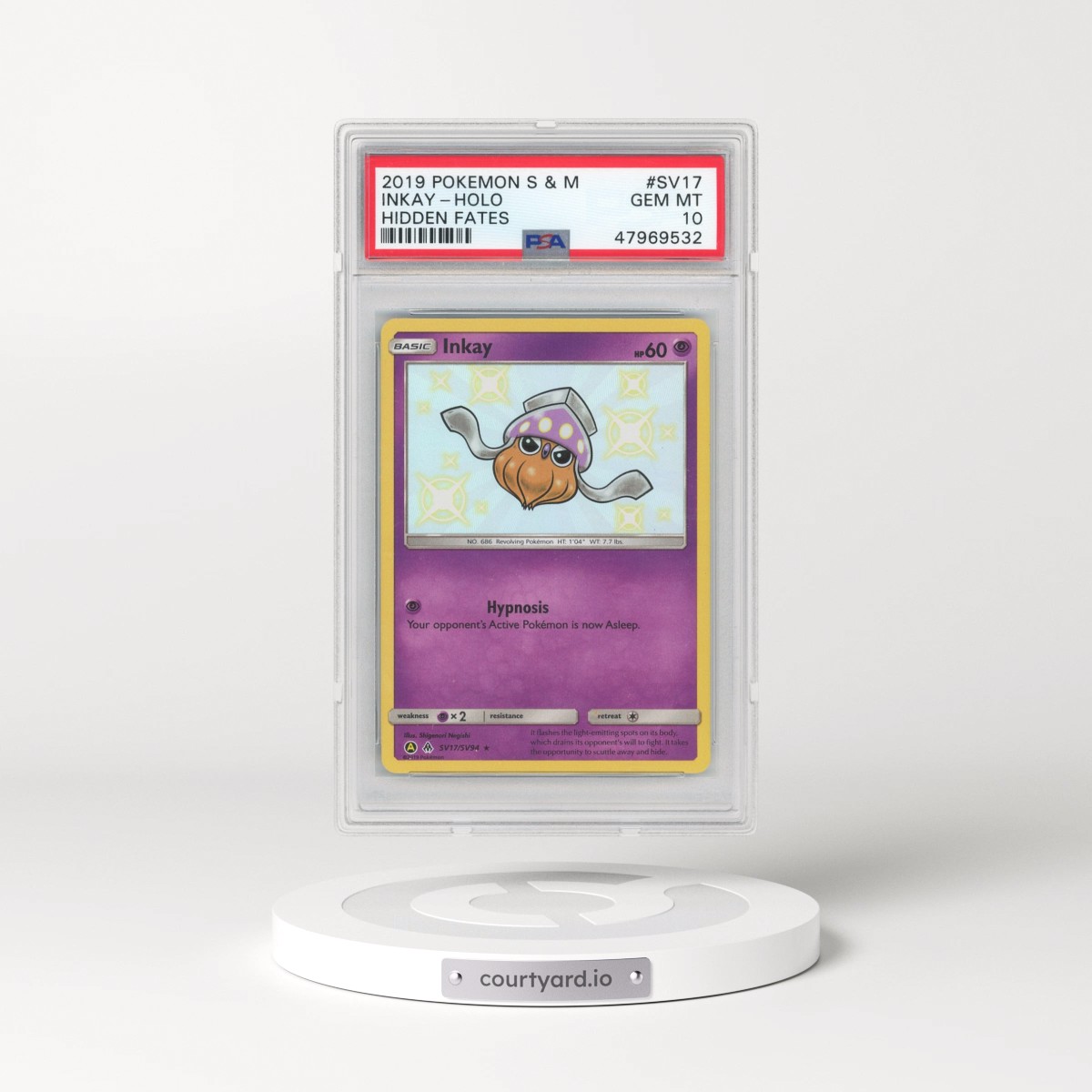2019 Pokémon Sun & Moon Hidden Fates #SV17 Inkay - Holo (PSA 10 GEM MINT)