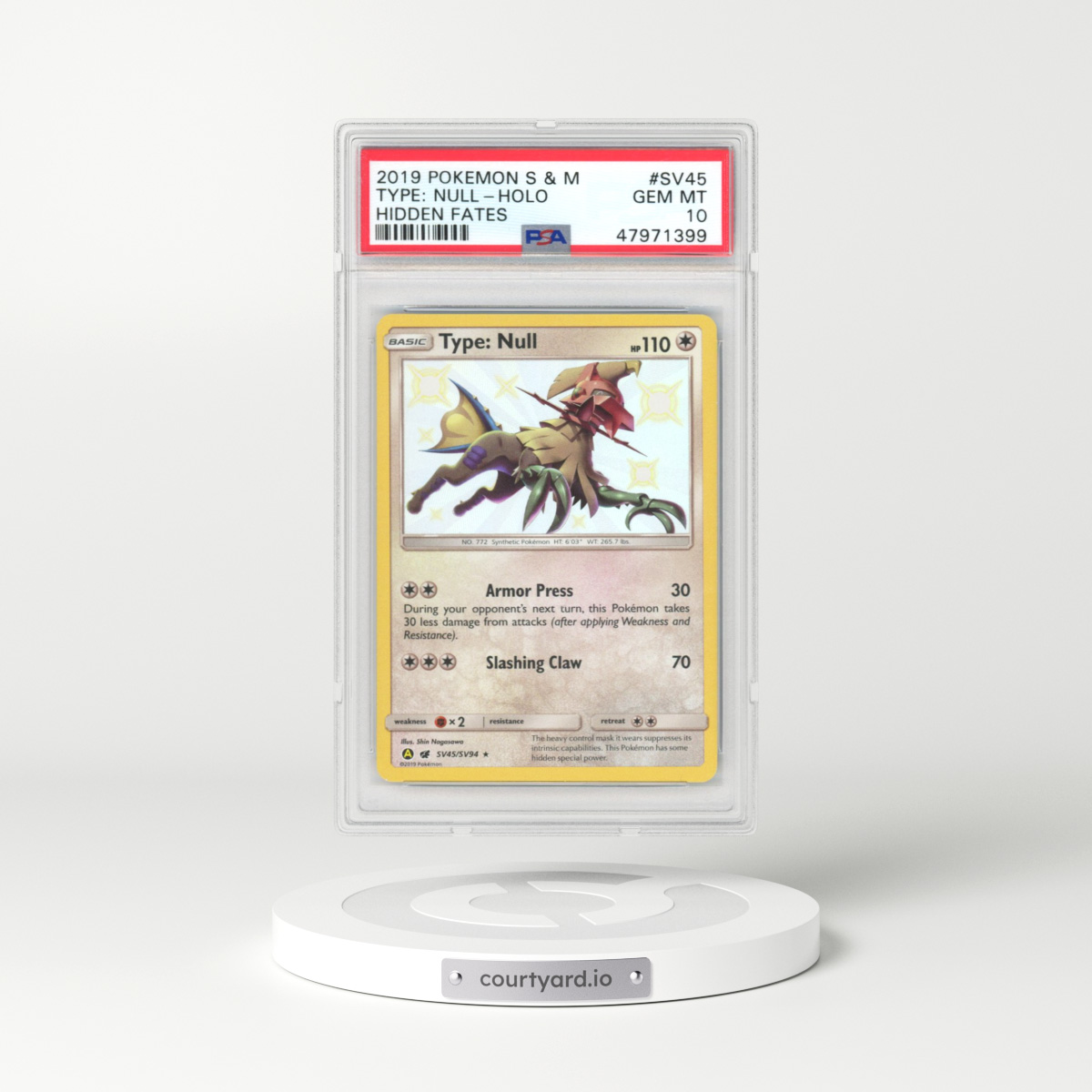 2019 Pokémon Sun & Moon Hidden Fates #SV45 Type: Null - Holo (PSA 10 GEM MINT)
