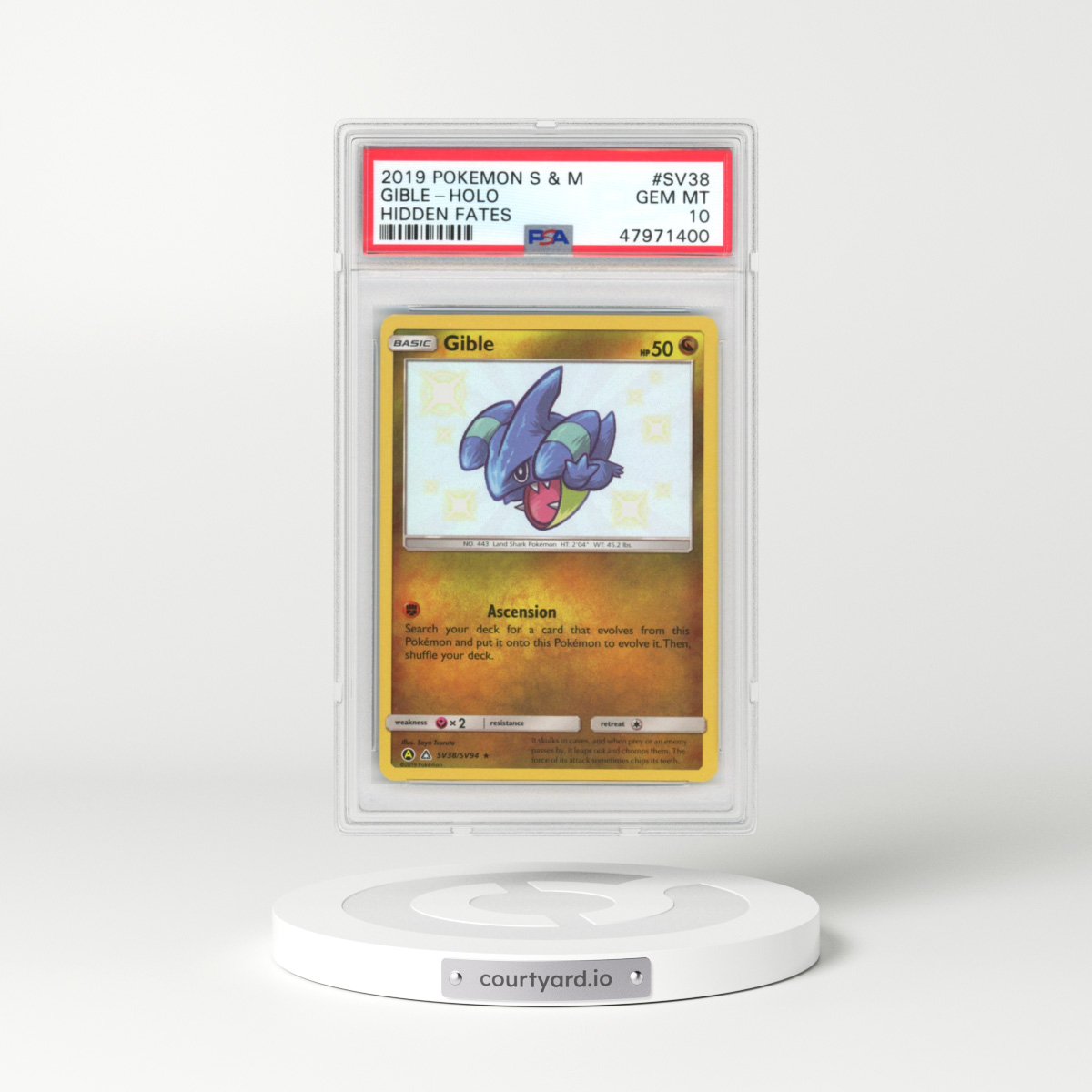 2019 Pokémon Sun & Moon Hidden Fates #SV38 Gible - Holo (PSA 10 GEM MINT)
