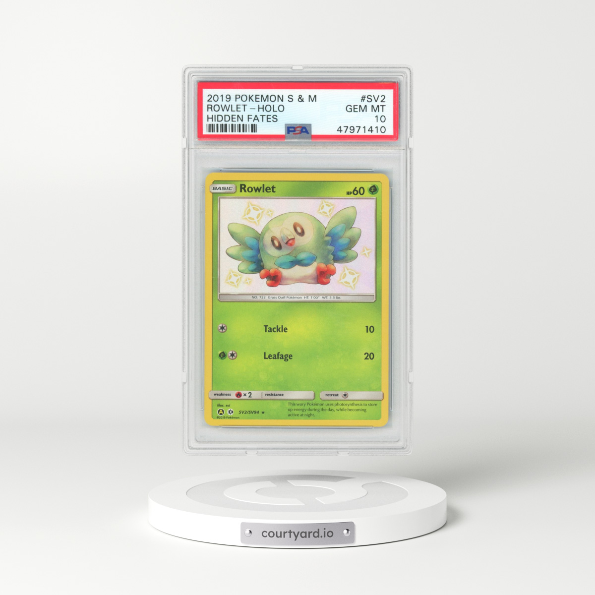 2019 Pokémon Sun & Moon Hidden Fates #SV2 Rowlet - Holo (PSA 10 GEM MINT)