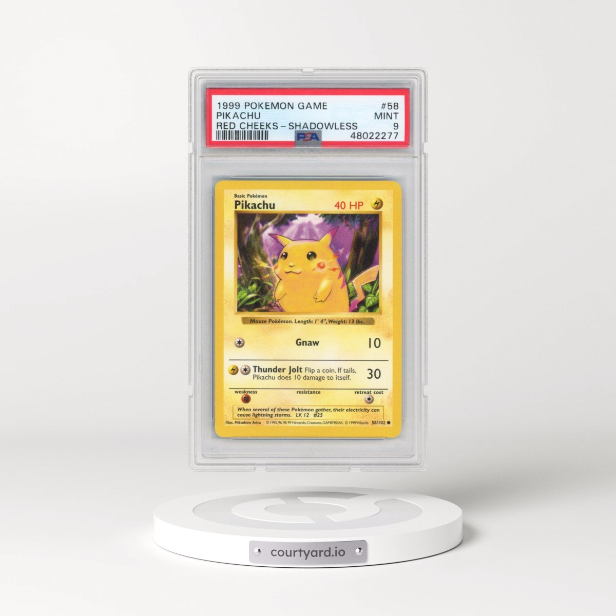 1999 Pokémon Game #58 Pikachu - Shadowless Red Cheeks (PSA 9 MINT)