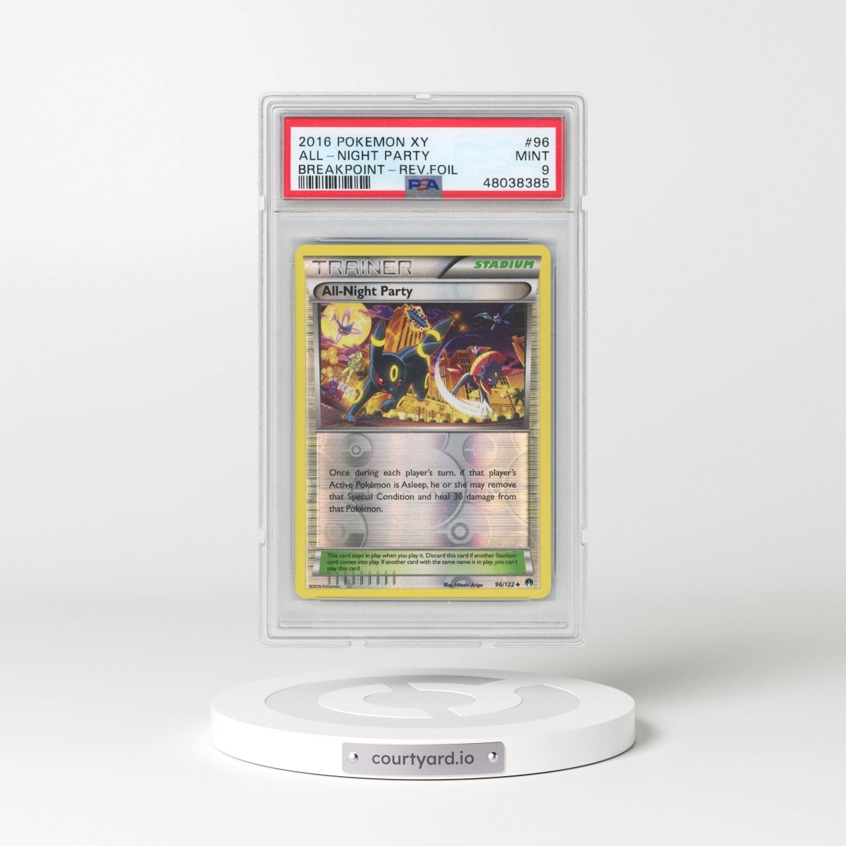 2016 Pokémon XY Breakpoint #96 All-Night Party - Reverse Foil (PSA 9 MINT)