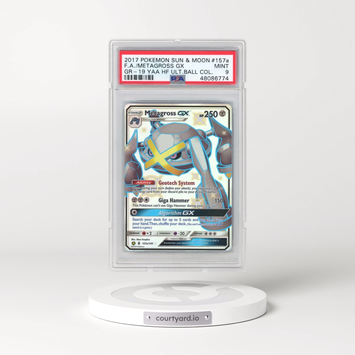 2017 Pokémon Sun & Moon Guardians Rising #157a Metagross GX - Holo Full Art 2019 Yellow A Alternate Art Hidden Fates Ultra Ball Collection (PSA 9 MINT)