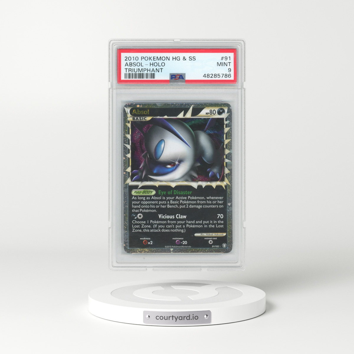 2010 Pokémon Heartgold & Soulsilver Triumphant #91 Absol - Holo (PSA 9 MINT)